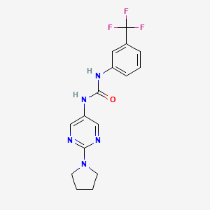 molecular formula C16H16F3N5O B2363116 1-(2-(Pyrrolidin-1-yl)pyrimidin-5-yl)-3-(3-(trifluoromethyl)phenyl)urea CAS No. 1396631-47-2