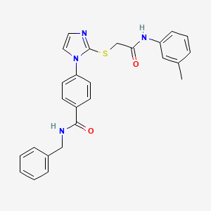 molecular formula C26H24N4O2S B2363132 N-benzyl-4-(2-((2-oxo-2-(m-tolylamino)ethyl)thio)-1H-imidazol-1-yl)benzamide CAS No. 1189484-69-2