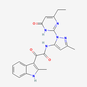 molecular formula C21H20N6O3 B2363135 N-(1-(4-ethyl-6-oxo-1,6-dihydropyrimidin-2-yl)-3-methyl-1H-pyrazol-5-yl)-2-(2-methyl-1H-indol-3-yl)-2-oxoacetamide CAS No. 1003964-93-9