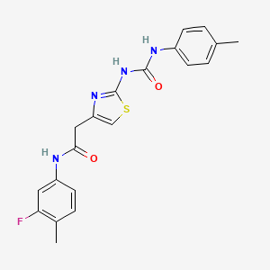 molecular formula C20H19FN4O2S B2363158 N-(3-fluoro-4-methylphenyl)-2-(2-(3-(p-tolyl)ureido)thiazol-4-yl)acetamide CAS No. 921465-88-5