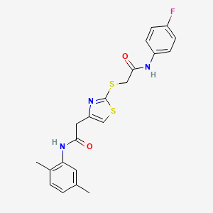 molecular formula C21H20FN3O2S2 B2363170 N-(2,5-dimethylphenyl)-2-(2-((2-((4-fluorophenyl)amino)-2-oxoethyl)thio)thiazol-4-yl)acetamide CAS No. 941874-39-1