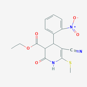 molecular formula C16H15N3O5S B2363251 Ethyl 5-cyano-6-(methylsulfanyl)-4-(2-nitrophenyl)-2-oxo-1,2,3,4-tetrahydropyridine-3-carboxylate CAS No. 370075-42-6