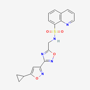 molecular formula C18H15N5O4S B2363273 N-((3-(5-cyclopropylisoxazol-3-yl)-1,2,4-oxadiazol-5-yl)methyl)quinoline-8-sulfonamide CAS No. 2034521-13-4