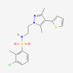 molecular formula C18H20ClN3O2S2 B2363307 3-chloro-N-(2-(3,5-dimethyl-4-(thiophen-2-yl)-1H-pyrazol-1-yl)ethyl)-2-methylbenzenesulfonamide CAS No. 2034374-76-8