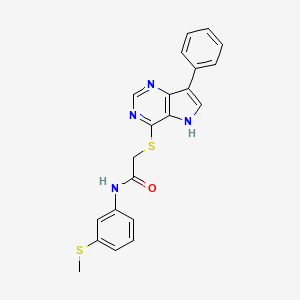 molecular formula C21H18N4OS2 B2363335 N-[3-(Methylsulfanyl)phenyl]-2-({7-phenyl-5H-pyrrolo[3,2-D]pyrimidin-4-YL}sulfanyl)acetamide CAS No. 1111002-04-0