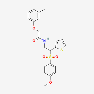 molecular formula C22H23NO5S2 B2363351 N-(2-((4-methoxyphenyl)sulfonyl)-2-(thiophen-2-yl)ethyl)-2-(m-tolyloxy)acetamide CAS No. 923217-68-9