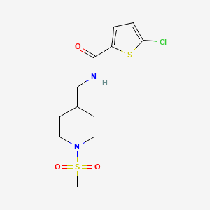 molecular formula C12H17ClN2O3S2 B2363389 5-chloro-N-((1-(methylsulfonyl)piperidin-4-yl)methyl)thiophene-2-carboxamide CAS No. 1235147-28-0