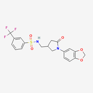 molecular formula C19H17F3N2O5S B2363463 N-((1-(benzo[d][1,3]dioxol-5-yl)-5-oxopyrrolidin-3-yl)methyl)-3-(trifluoromethyl)benzenesulfonamide CAS No. 955234-92-1