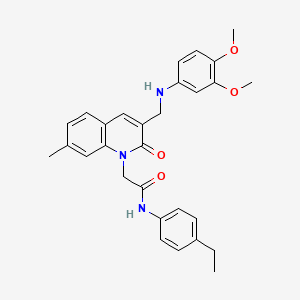 molecular formula C29H31N3O4 B2363468 2-(3-{[(3,4-dimethoxyphenyl)amino]methyl}-7-methyl-2-oxo-1,2-dihydroquinolin-1-yl)-N-(4-ethylphenyl)acetamide CAS No. 932308-27-5
