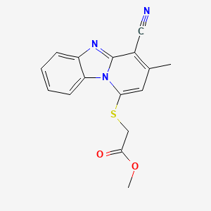 molecular formula C16H13N3O2S B2363501 Methyl 2-(4-cyano-3-methyl-10-hydropyridino[1,6-a]benzimidazolylthio)acetate CAS No. 879919-55-8