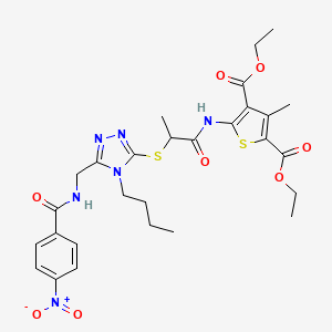 diethyl 5-(2-((4-butyl-5-((4-nitrobenzamido)methyl)-4H-1,2,4-triazol-3-yl)thio)propanamido)-3-methylthiophene-2,4-dicarboxylate