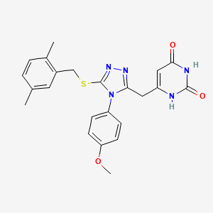 molecular formula C23H23N5O3S B2363523 6-[(5-{[(2,5-dimethylphenyl)methyl]sulfanyl}-4-(4-methoxyphenyl)-4H-1,2,4-triazol-3-yl)methyl]-1,2,3,4-tetrahydropyrimidine-2,4-dione CAS No. 852153-24-3