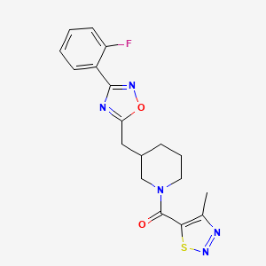 (3-((3-(2-Fluorophenyl)-1,2,4-oxadiazol-5-yl)methyl)piperidin-1-yl)(4-methyl-1,2,3-thiadiazol-5-yl)methanone
