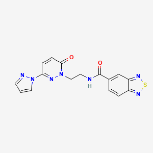 molecular formula C16H13N7O2S B2363569 N-(2-(6-oxo-3-(1H-pyrazol-1-yl)pyridazin-1(6H)-yl)ethyl)benzo[c][1,2,5]thiadiazole-5-carboxamide CAS No. 1351622-95-1