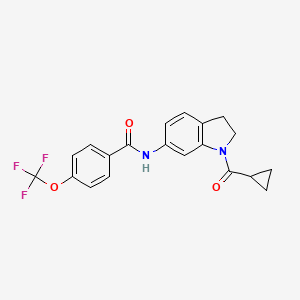 molecular formula C20H17F3N2O3 B2363578 N-(1-(cyclopropanecarbonyl)indolin-6-yl)-4-(trifluoromethoxy)benzamide CAS No. 1396858-00-6