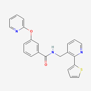 molecular formula C22H17N3O2S B2363587 3-(pyridin-2-yloxy)-N-((2-(thiophen-2-yl)pyridin-3-yl)methyl)benzamide CAS No. 2034434-91-6