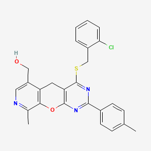 (7-{[(2-Chlorophenyl)methyl]sulfanyl}-14-methyl-5-(4-methylphenyl)-2-oxa-4,6,13-triazatricyclo[8.4.0.0^{3,8}]tetradeca-1(10),3(8),4,6,11,13-hexaen-11-yl)methanol