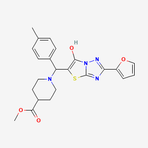 molecular formula C23H24N4O4S B2363672 Methyl 1-((2-(furan-2-yl)-6-hydroxythiazolo[3,2-b][1,2,4]triazol-5-yl)(p-tolyl)methyl)piperidine-4-carboxylate CAS No. 896293-36-0