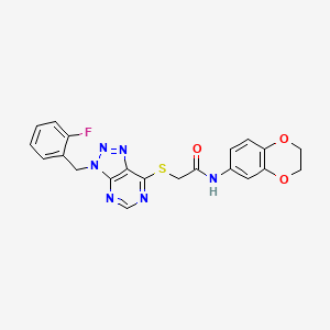 molecular formula C21H17FN6O3S B2363722 N-(2,3-dihydrobenzo[b][1,4]dioxin-6-yl)-2-((3-(2-fluorobenzyl)-3H-[1,2,3]triazolo[4,5-d]pyrimidin-7-yl)thio)acetamide CAS No. 863458-70-2