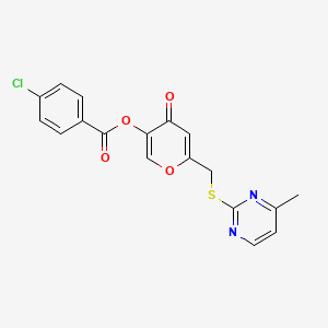 molecular formula C18H13ClN2O4S B2363761 6-{[(4-methylpyrimidin-2-yl)sulfanyl]methyl}-4-oxo-4H-pyran-3-yl 4-chlorobenzoate CAS No. 877635-73-9