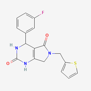 molecular formula C17H14FN3O2S B2363764 4-(3-fluorophenyl)-6-(thiophen-2-ylmethyl)-3,4,6,7-tetrahydro-1H-pyrrolo[3,4-d]pyrimidine-2,5-dione CAS No. 941999-52-6