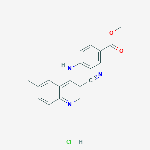 molecular formula C20H18ClN3O2 B2363777 Ethyl 4-((3-cyano-6-methylquinolin-4-yl)amino)benzoate hydrochloride CAS No. 1331206-46-2