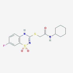 molecular formula C15H18FN3O3S2 B2363841 N-cyclohexyl-2-[(7-fluoro-1,1-dioxo-4H-1lambda6,2,4-benzothiadiazin-3-yl)sulfanyl]acetamide CAS No. 886956-01-0