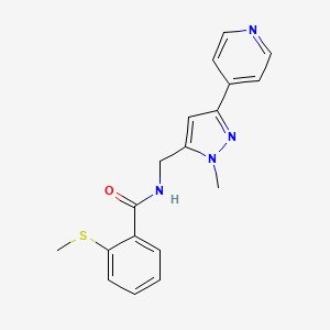 N-[(2-Methyl-5-pyridin-4-ylpyrazol-3-yl)methyl]-2-methylsulfanylbenzamide