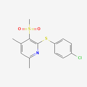 molecular formula C14H14ClNO2S2 B2363952 2-[(4-Chlorophenyl)sulfanyl]-4,6-dimethyl-3-pyridinyl methyl sulfone CAS No. 339016-93-2