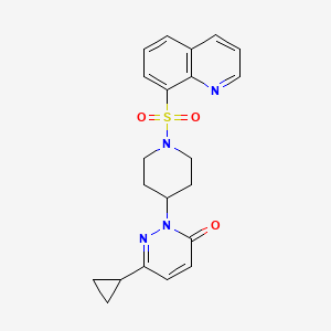 molecular formula C21H22N4O3S B2363955 6-Cyclopropyl-2-(1-quinolin-8-ylsulfonylpiperidin-4-yl)pyridazin-3-one CAS No. 2320857-75-6