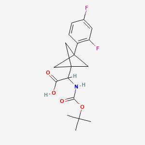 molecular formula C18H21F2NO4 B2364001 2-[3-(2,4-Difluorophenyl)-1-bicyclo[1.1.1]pentanyl]-2-[(2-methylpropan-2-yl)oxycarbonylamino]acetic acid CAS No. 2287263-31-2
