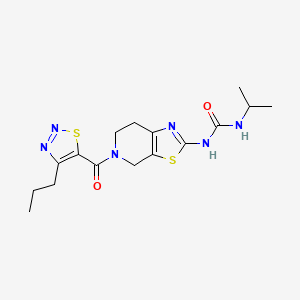 molecular formula C16H22N6O2S2 B2364010 1-Isopropyl-3-(5-(4-propyl-1,2,3-thiadiazole-5-carbonyl)-4,5,6,7-tetrahydrothiazolo[5,4-c]pyridin-2-yl)urea CAS No. 1396676-49-5