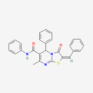 molecular formula C27H21N3O2S B2364012 (E)-2-benzylidene-7-methyl-3-oxo-N,5-diphenyl-3,5-dihydro-2H-thiazolo[3,2-a]pyrimidine-6-carboxamide CAS No. 182171-05-7
