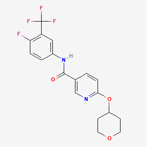 molecular formula C18H16F4N2O3 B2364022 N-[4-fluoro-3-(trifluoromethyl)phenyl]-6-(oxan-4-yloxy)pyridine-3-carboxamide CAS No. 2034391-01-8