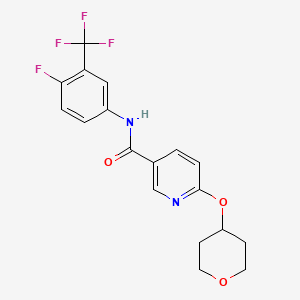 molecular formula C18H16F4N2O3 B2364022 N-(4-fluoro-3-(trifluoromethyl)phenyl)-6-((tetrahydro-2H-pyran-4-yl)oxy)nicotinamide CAS No. 2034391-01-8