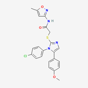 molecular formula C22H19ClN4O3S B2364024 2-((1-(4-chlorophenyl)-5-(4-methoxyphenyl)-1H-imidazol-2-yl)thio)-N-(5-methylisoxazol-3-yl)acetamide CAS No. 1226429-89-5