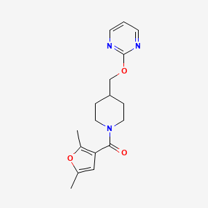 molecular formula C17H21N3O3 B2364027 (2,5-Dimethylfuran-3-yl)-[4-(pyrimidin-2-yloxymethyl)piperidin-1-yl]methanone CAS No. 2379978-11-5