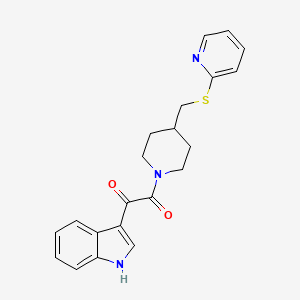 molecular formula C21H21N3O2S B2364030 1-(1H-吲哚-3-基)-2-(4-((吡啶-2-基硫代)甲基)哌啶-1-基)乙烷-1,2-二酮 CAS No. 1421462-52-3