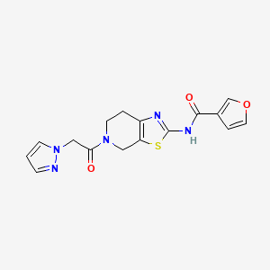 molecular formula C16H15N5O3S B2364034 N-(5-(2-(1H-吡唑-1-基)乙酰基)-4,5,6,7-四氢噻唑并[5,4-c]吡啶-2-基)呋喃-3-甲酰胺 CAS No. 1448076-27-4
