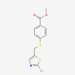 molecular formula C12H10ClNO2S2 B2364047 Methyl 4-{[(2-chloro-1,3-thiazol-5-yl)methyl]sulfanyl}benzenecarboxylate CAS No. 866039-49-8