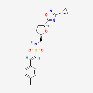 (E)-N-[[(2R,5S)-5-(3-Cyclopropyl-1,2,4-oxadiazol-5-yl)oxolan-2-yl]methyl]-2-(4-methylphenyl)ethenesulfonamide