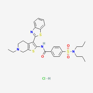 molecular formula C29H35ClN4O3S3 B2364076 N-(3-(benzo[d]thiazol-2-yl)-6-ethyl-4,5,6,7-tetrahydrothieno[2,3-c]pyridin-2-yl)-4-(N,N-dipropylsulfamoyl)benzamide hydrochloride CAS No. 1216537-02-8