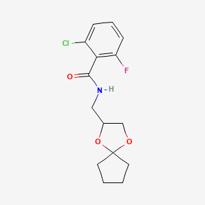 molecular formula C15H17ClFNO3 B2364077 N-(1,4-dioxaspiro[4.4]nonan-2-ylmethyl)-2-chloro-6-fluorobenzamide CAS No. 900007-08-1