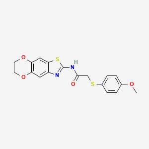 molecular formula C18H16N2O4S2 B2364090 N-(6,7-dihydro-[1,4]dioxino[2,3-f][1,3]benzothiazol-2-yl)-2-(4-methoxyphenyl)sulfanylacetamide CAS No. 941951-52-6