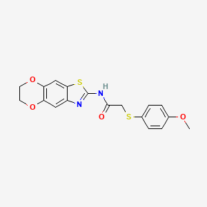 molecular formula C18H16N2O4S2 B2364090 N-(6,7-二氢-[1,4]二氧杂环[2',3':4,5]苯并[1,2-d]噻唑-2-基)-2-((4-甲氧基苯基)硫代)乙酰胺 CAS No. 941951-52-6