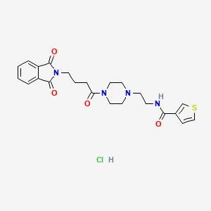 molecular formula C23H27ClN4O4S B2364100 N-(2-(4-(4-(1,3-dioxoisoindolin-2-yl)butanoyl)piperazin-1-yl)ethyl)thiophene-3-carboxamide hydrochloride CAS No. 1351631-22-5