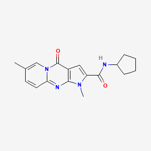 molecular formula C18H20N4O2 B2364101 N-cyclopentyl-1,7-dimethyl-4-oxo-1,4-dihydropyrido[1,2-a]pyrrolo[2,3-d]pyrimidine-2-carboxamide CAS No. 946259-32-1