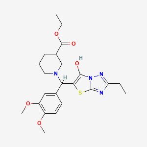 molecular formula C23H30N4O5S B2364112 Ethyl 1-((3,4-dimethoxyphenyl)(2-ethyl-6-hydroxythiazolo[3,2-b][1,2,4]triazol-5-yl)methyl)piperidine-3-carboxylate CAS No. 886906-95-2