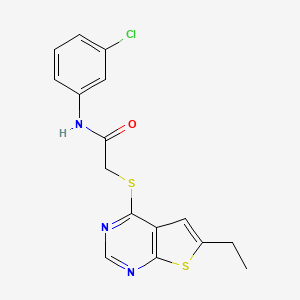 molecular formula C16H14ClN3OS2 B2364180 N-(3-chlorophenyl)-2-(6-ethylthieno[2,3-d]pyrimidin-4-yl)sulfanylacetamide CAS No. 701241-00-1