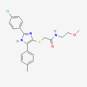 molecular formula C21H22ClN3O2S B2364192 2-((2-(4-chlorophenyl)-5-(p-tolyl)-1H-imidazol-4-yl)thio)-N-(2-methoxyethyl)acetamide CAS No. 901259-61-8
